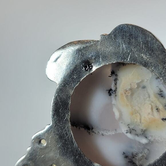Handmade Pendant with Dendritic Opal & Agate Accents – Silver Natural Stone - Picture 7 of 10